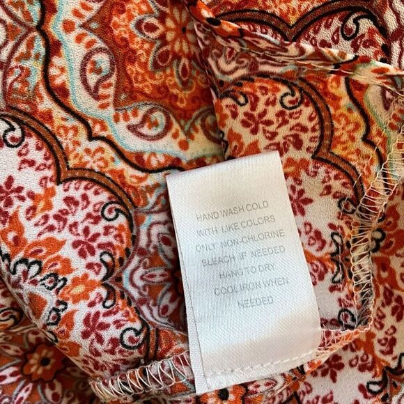 DR2 Daniel Rainn Womens Medium Pullover V Neck Top Orange Geometric Print - Picture 14 of 15